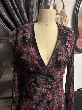 Polo by Ralph Lauren Black Floral Long Sleeve Wrap Dress